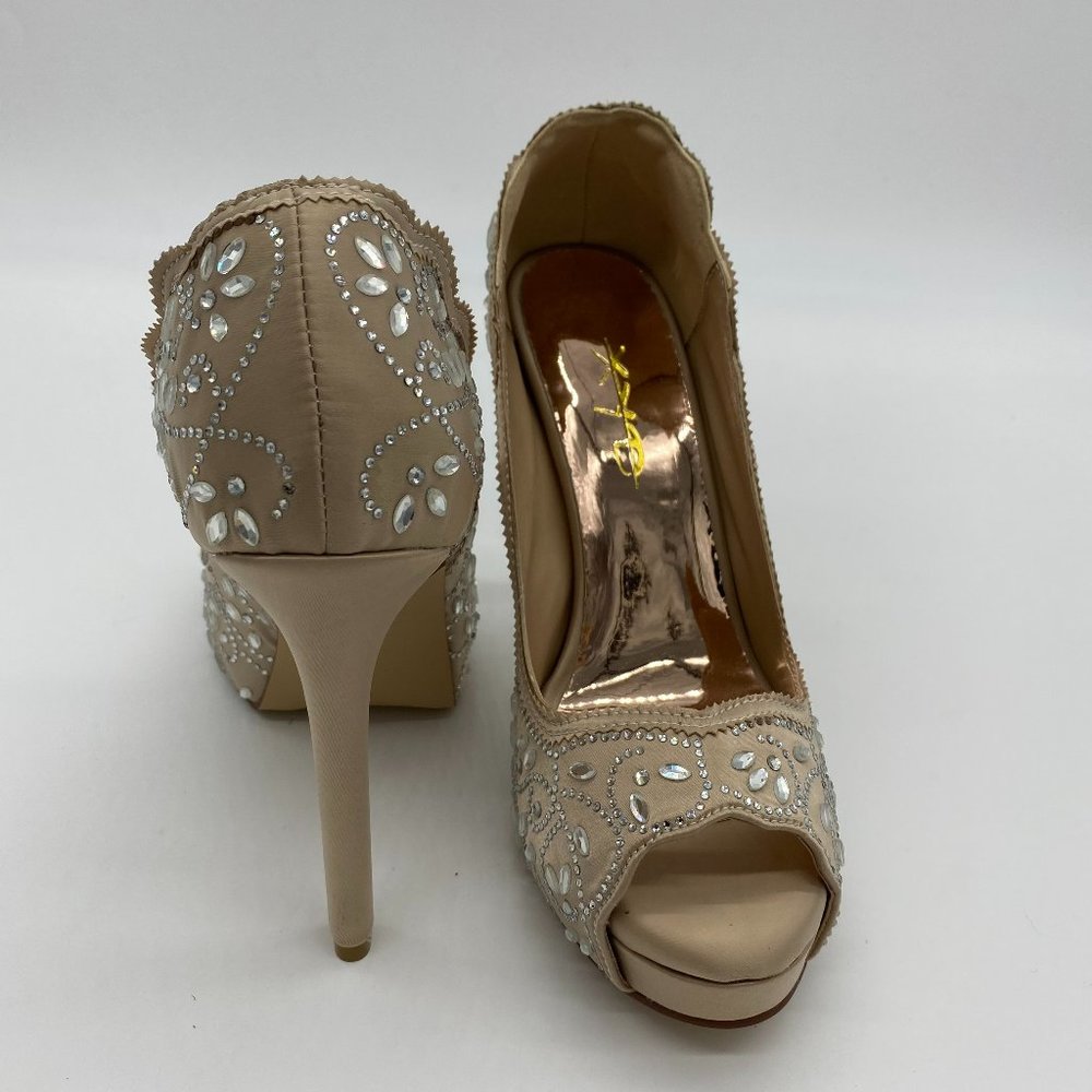 XYD Peep Toe Platform Rhinestones Bridal Pumps - Picture 2 of 10